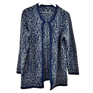 Talbots Paisley Cotton Cashmere Soft Cardigan Blue Gray Size Large